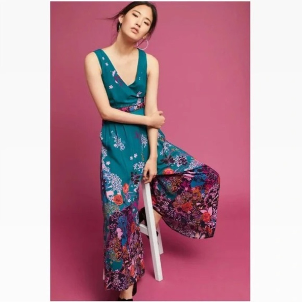 SOLD Floral Jumpsuit—Anthropologie Maeve Andalusia Wide Leg Jumpsuit